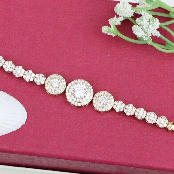 "Elegant Round CZ Halo Rose Gold Bracelet with Pave Accents, XPBL0934 - Picture 10 of 12